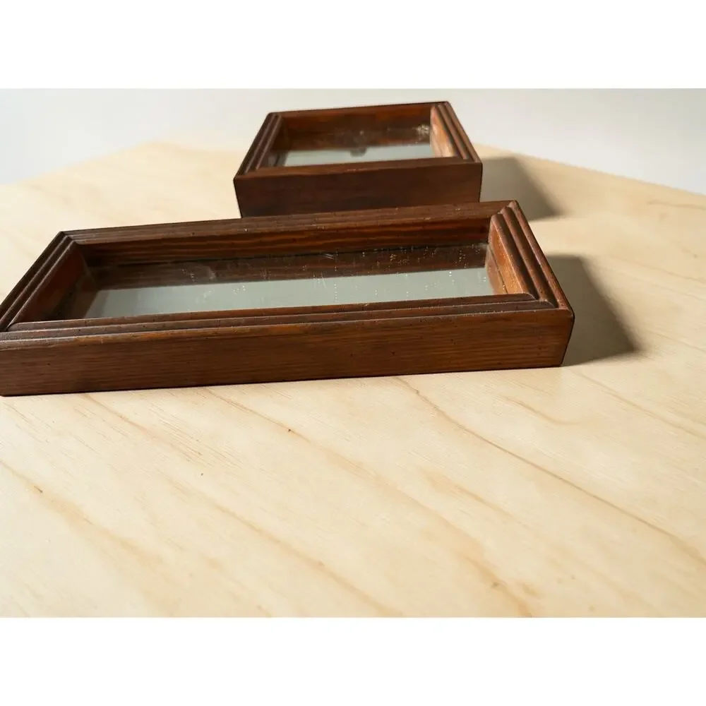 Vintage Wood & Glass Display Mirror Set